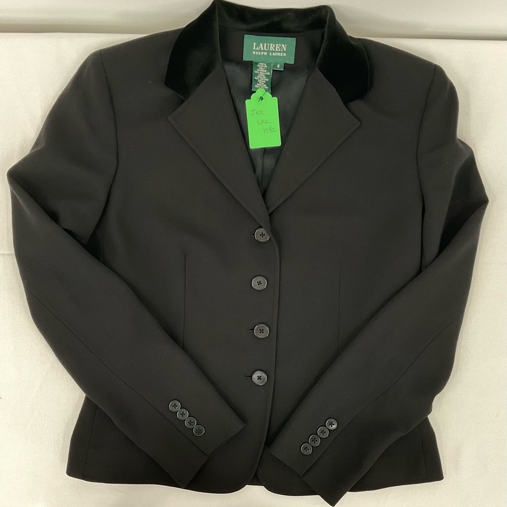 Lauren Ralph Lauren Black Wool Blazer Velvet Collar Tailored Equestrian Size 6 - Picture 7 of 13